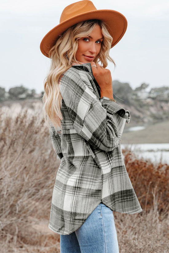 Veste à carreaux gris moyen avec poches à rabat *