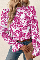 Chemisier rose à imprimé floral et manches à volants avec trou de serrure dans le dos-A WOMAN WE LOVE