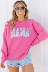 Sudadera gráfica bordada mama floral rojo rosa