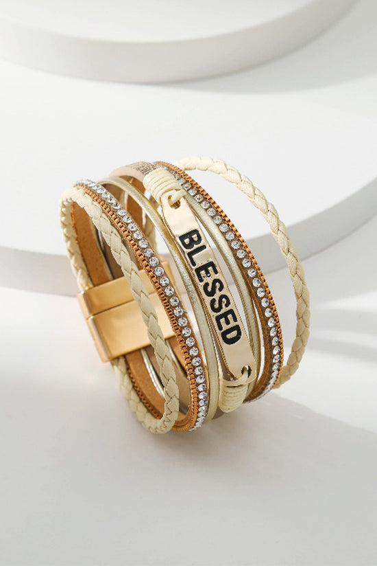 Brazalete beige de bucle trenzado con diamantes de mantequilla