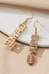 Boucles d'oreilles dorées en strass GAME DAY Rugby Football-A WOMAN WE LOVE