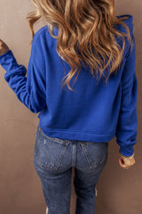 Dark blue short blue hoodie with drooping shoulder *