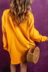 Chemise tunique oversize froissée à ourlet effiloché-A WOMAN WE LOVE
