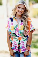 Chemise à manches courtes multicolore à imprimé feuilles abstraites-A WOMAN WE LOVE