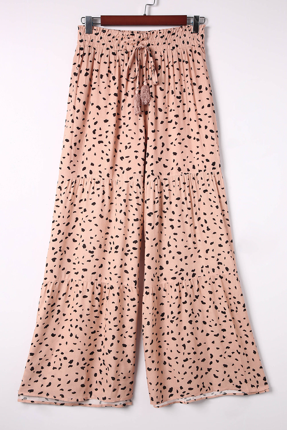 Brown Dalmatian Palazzo Pants with Ruffles and Wide Leg