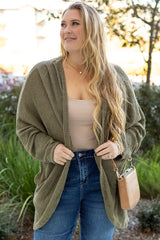 Cardigan grande taille en tricot gaufré à épaules tombantes ouvert sur le devant avec poches-A WOMAN WE LOVE