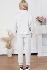 Ensemble de salon taille haute gris uni à demi-zippé avec cordon de serrage-A WOMAN WE LOVE