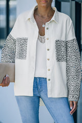 Veste en jean léopard contrastée blanche