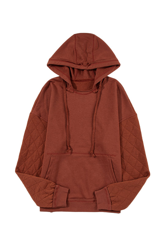 Sweat à capuche matelassé marron avec coutures apparentes et patchwork