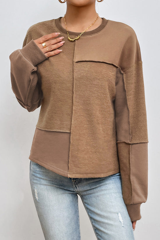 Plain Coffee Sweatshirt with Visible Seams