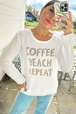 Pull graphique COFFEE BEACH REPEAT blanc