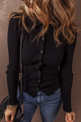 Cardigan pull coupe slim à col en tricot côtelé noir-A WOMAN WE LOVE