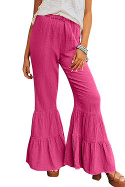 Rose -ruffled and bell high -wave pants