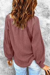 Waffle knit top with puff sleeves and square neck