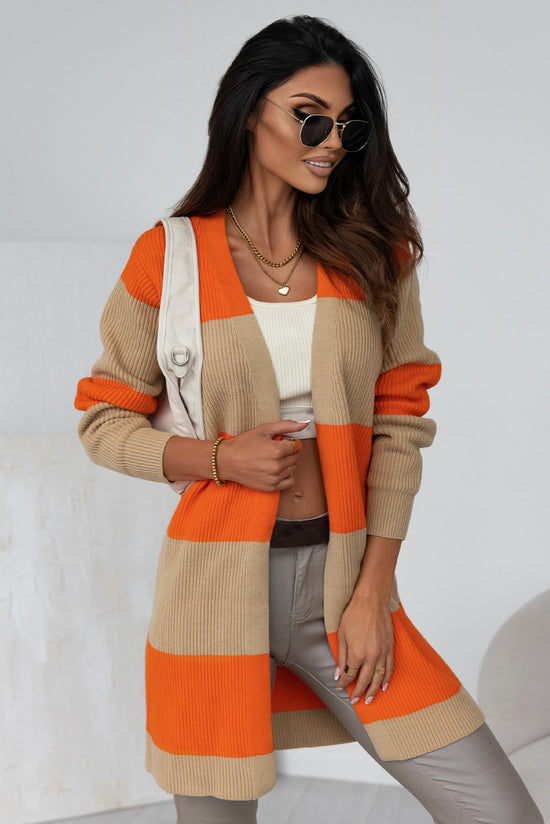 Cardigan en maille côtelée orange color block-A WOMAN WE LOVE