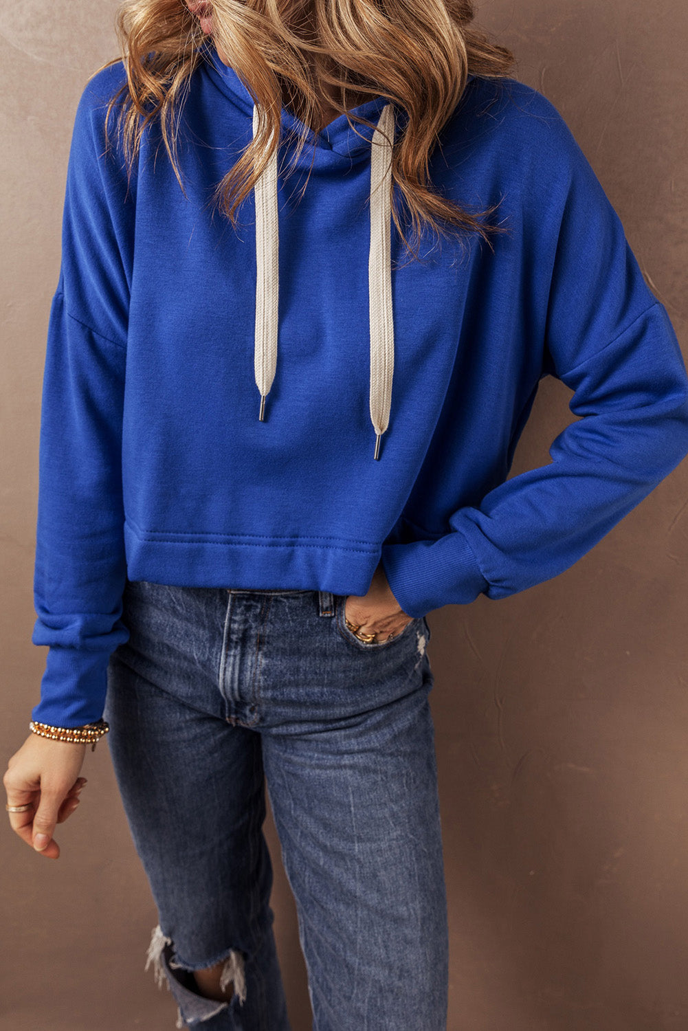 Dark blue short blue hoodie with drooping shoulder *