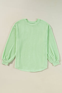 Moonlight Jade - Solid Cord Drop Shoulder Ribbed Sweater Top