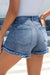 Short en jean skinny taille haute bleu à ourlet brut