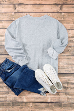 Light gray plain sweatshirt with dropped shoulders and round neck