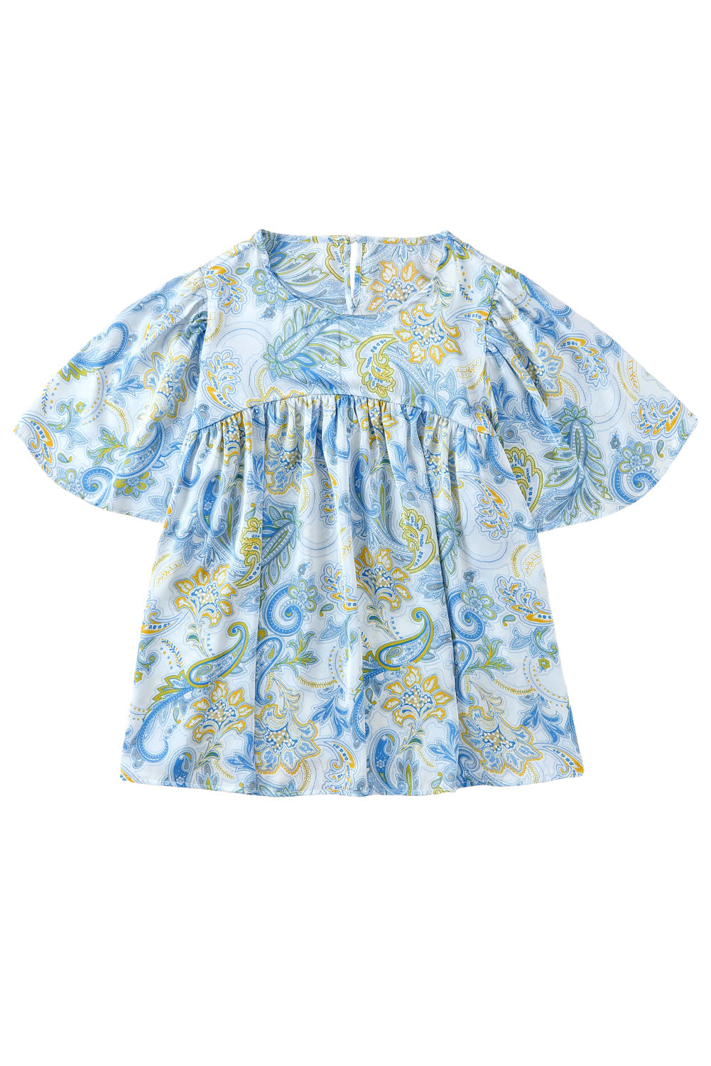 Sky Blue Paisley drucken breite Ärmel lose Bluse