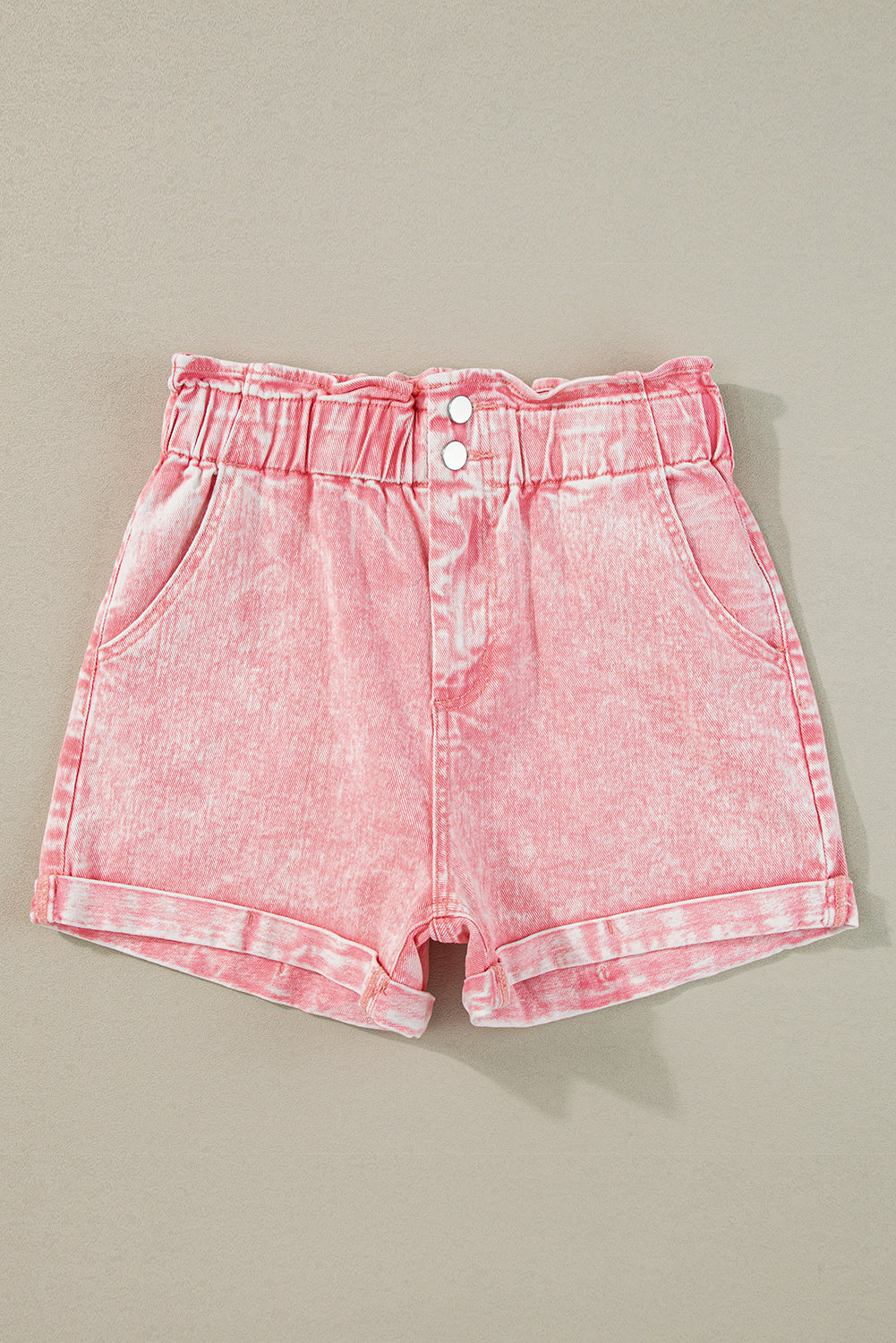 Shorts de jean à taille haute et de taille lavée rose poussiéreux lavé