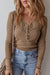 Brown broderie anglaise long sleeve ribbed top