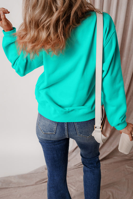 Aruba Blue Solid Fleece Lined Drop Shoulder Terry Sweatshirt