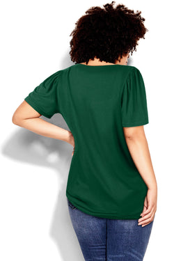 High green with short sleeves and frowned shoulders with square and large cervix