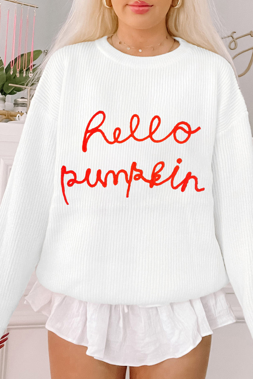 Pull graphique blanc Hello Pumpkin