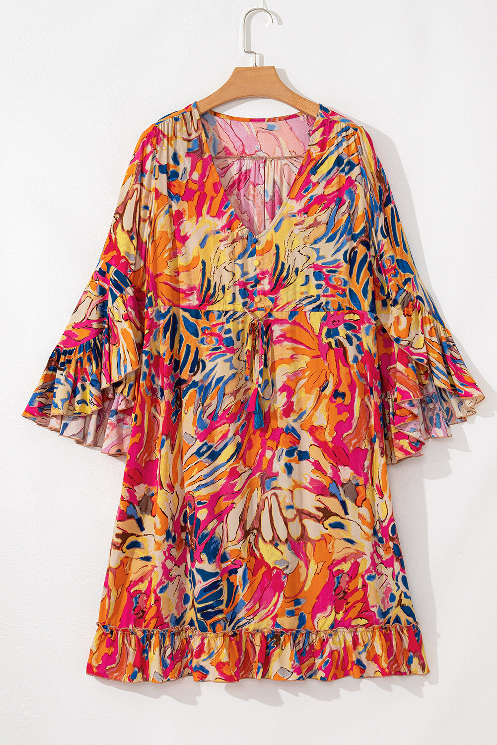 Robe fluide rose à manches évasées *