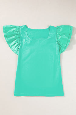 High green mint with floating sleeves and square collar