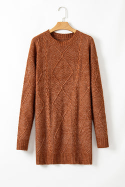 Large knitted knitting sweater dress with drooping shoulder coffee