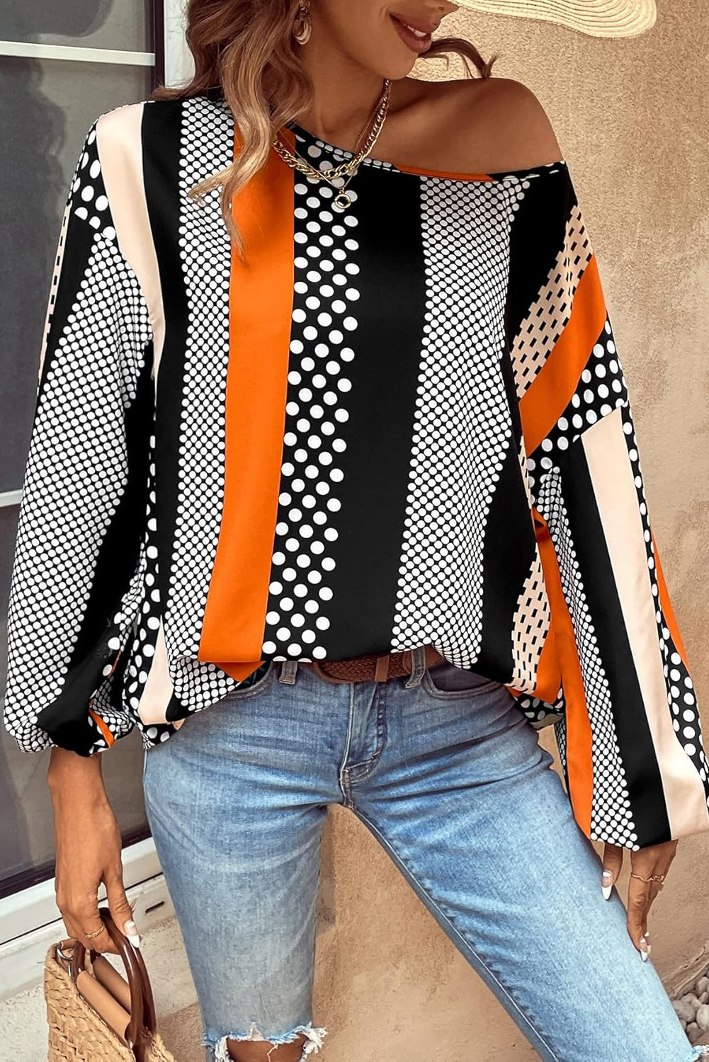 Chemisier orange à manches bouffantes imprimé *-A WOMAN WE LOVE