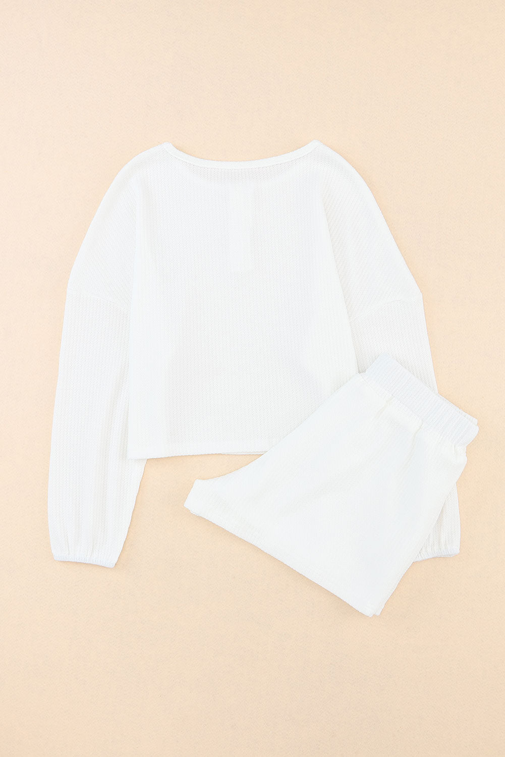 Set de la cosecha de manga larga y pantalones de manga larga abotonada de tejido blanco