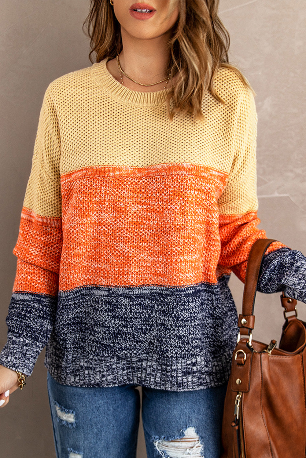 Pull à texture en filet bleu color block