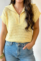 Pull ajouré à manches courtes et col zippé