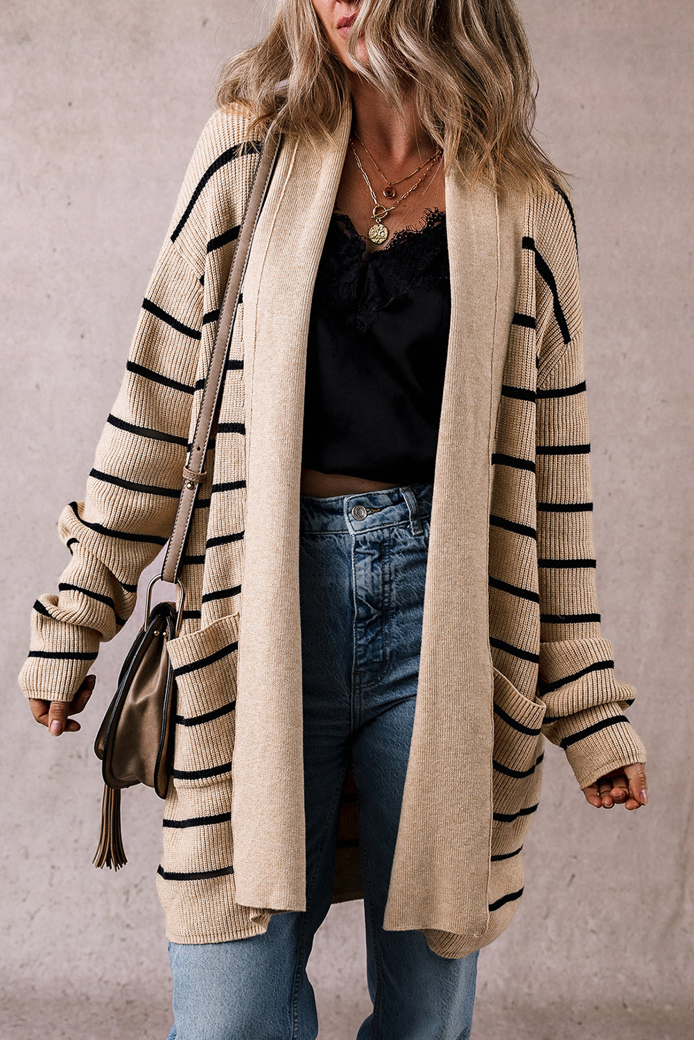 Cardigan ouvert à rayures noires *-A WOMAN WE LOVE