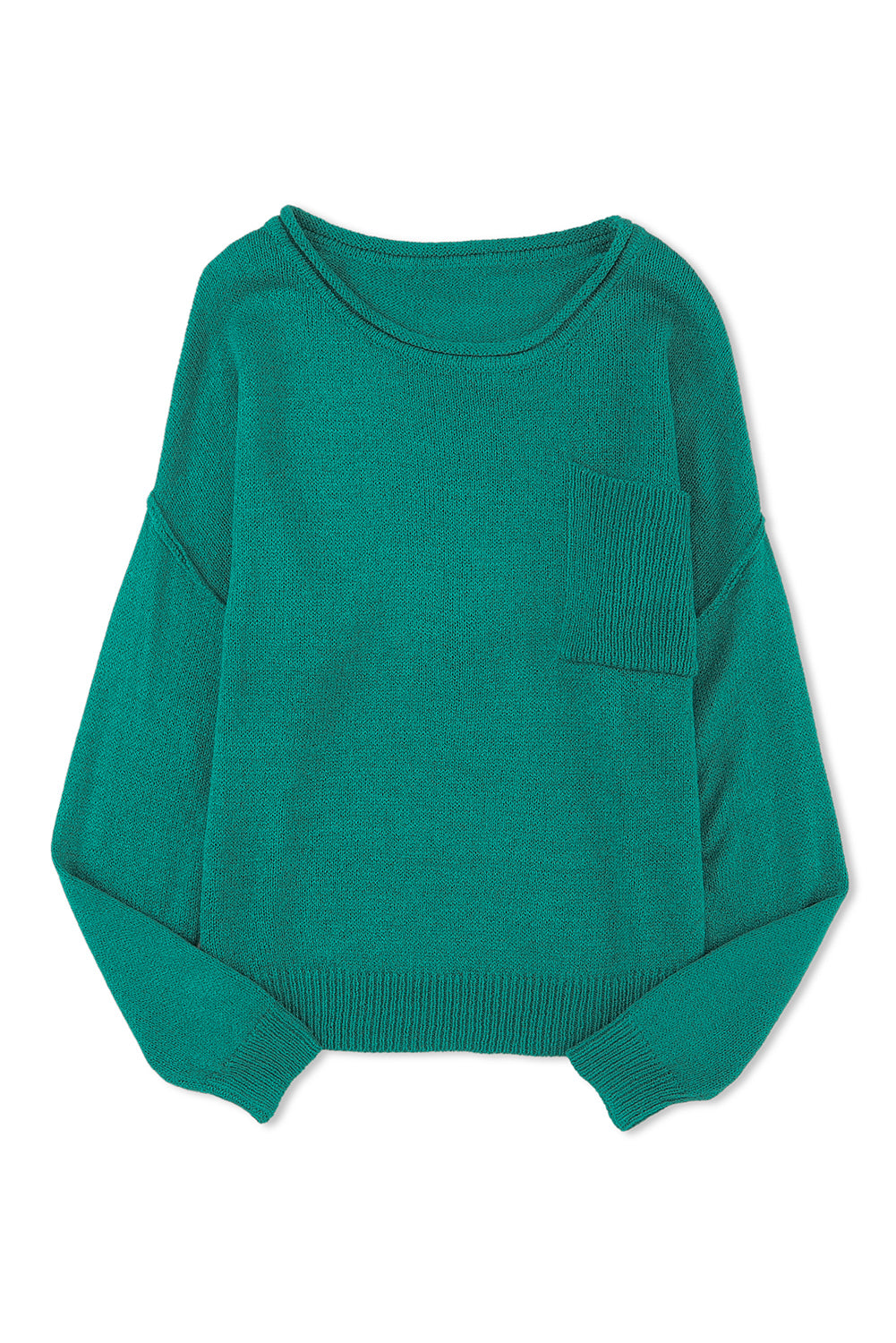 Grüne Feste Farbe von Schulterrippenstrickpullover mit Tasche