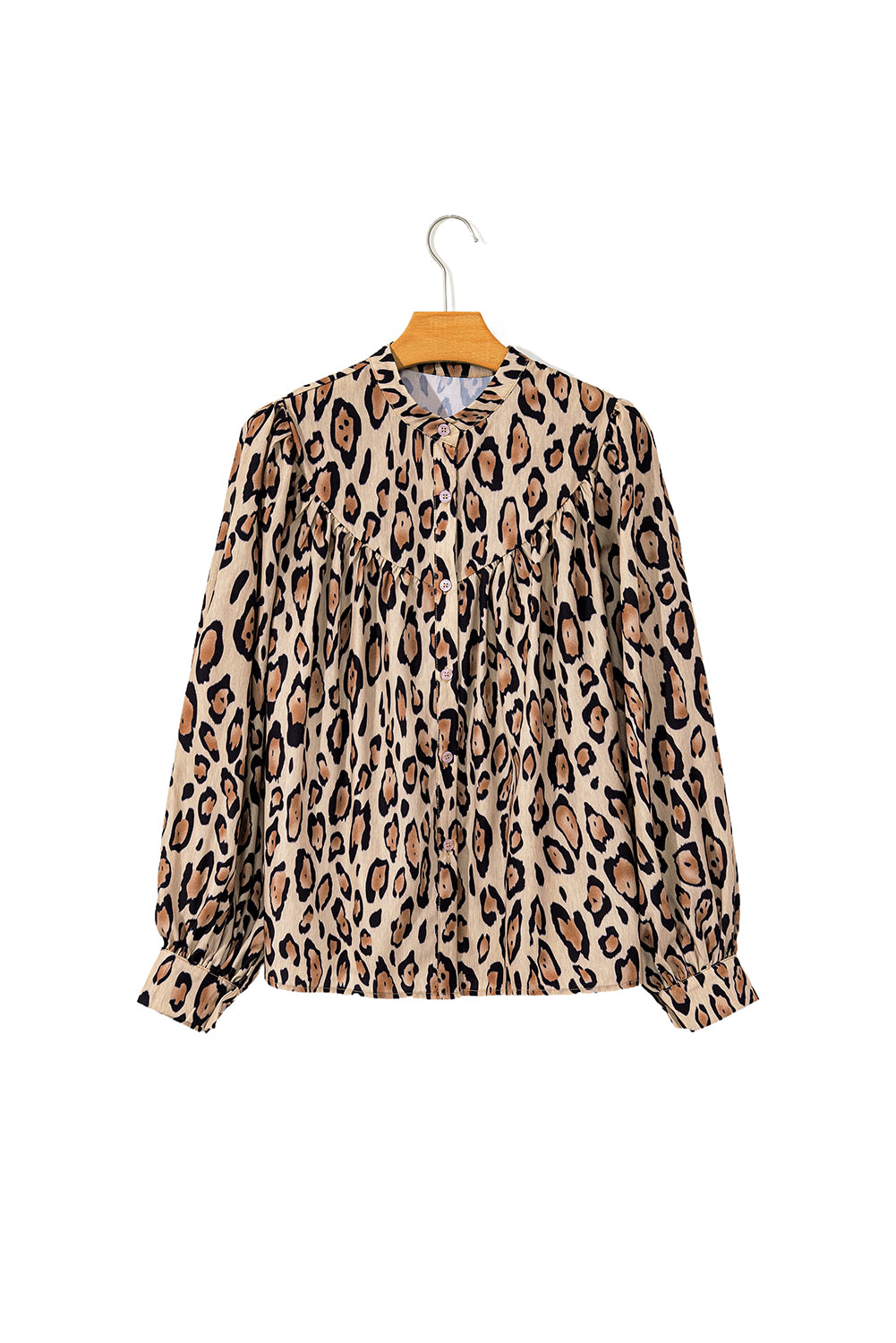 Camisa relajada de gran tamaño beige con estampado de leopardo y mangas de pelota
