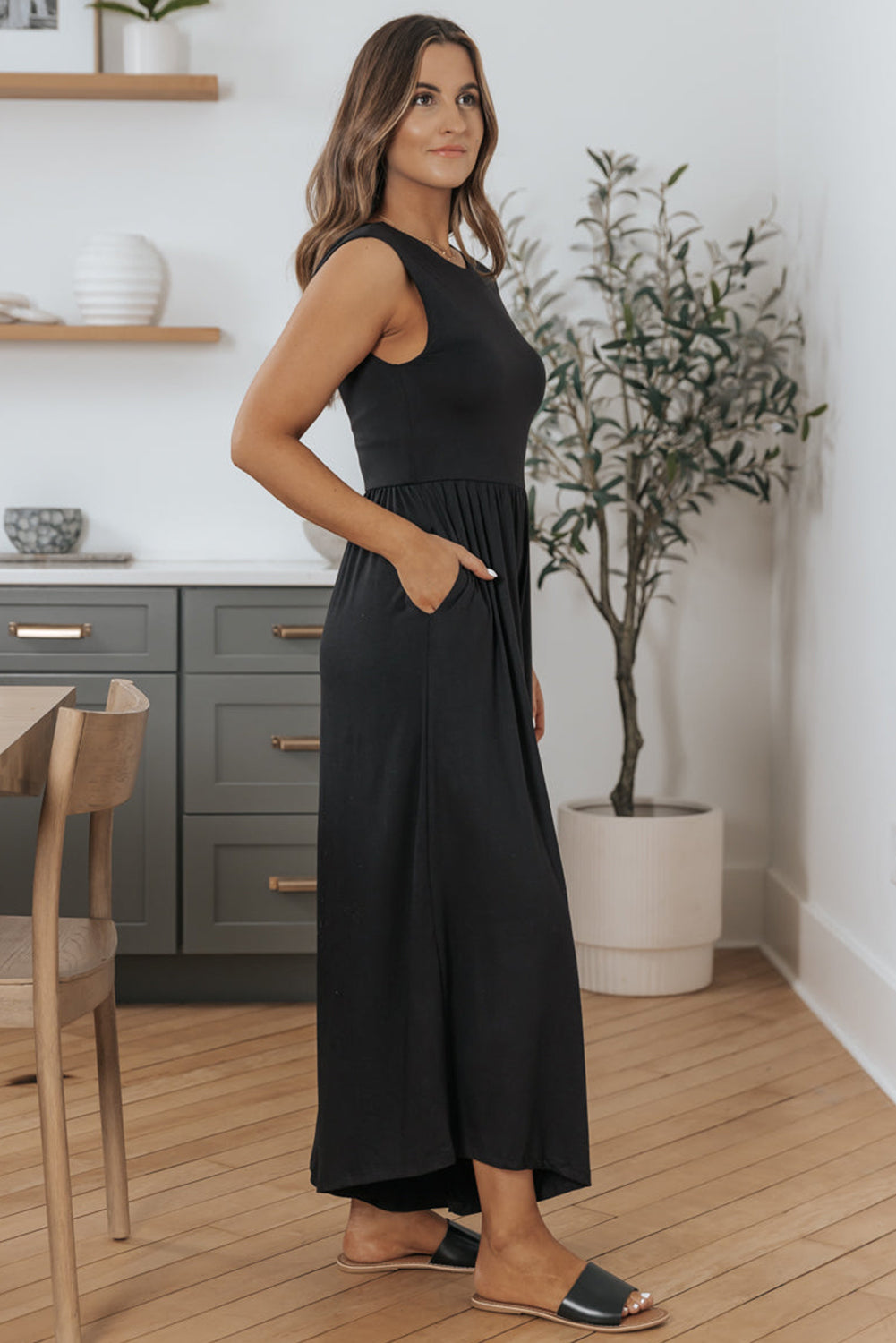 Schwarz Open Back Wide Bein Jumpsuit