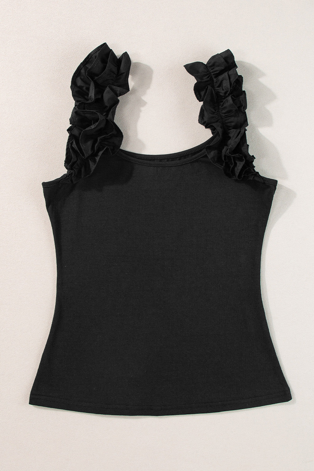 Black Ruffled Wide Straps Slim Tank Top-A WOMAN WE LOVE