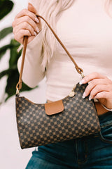 Petit sac marron imprimé en simili cuir, porté main ou épaule