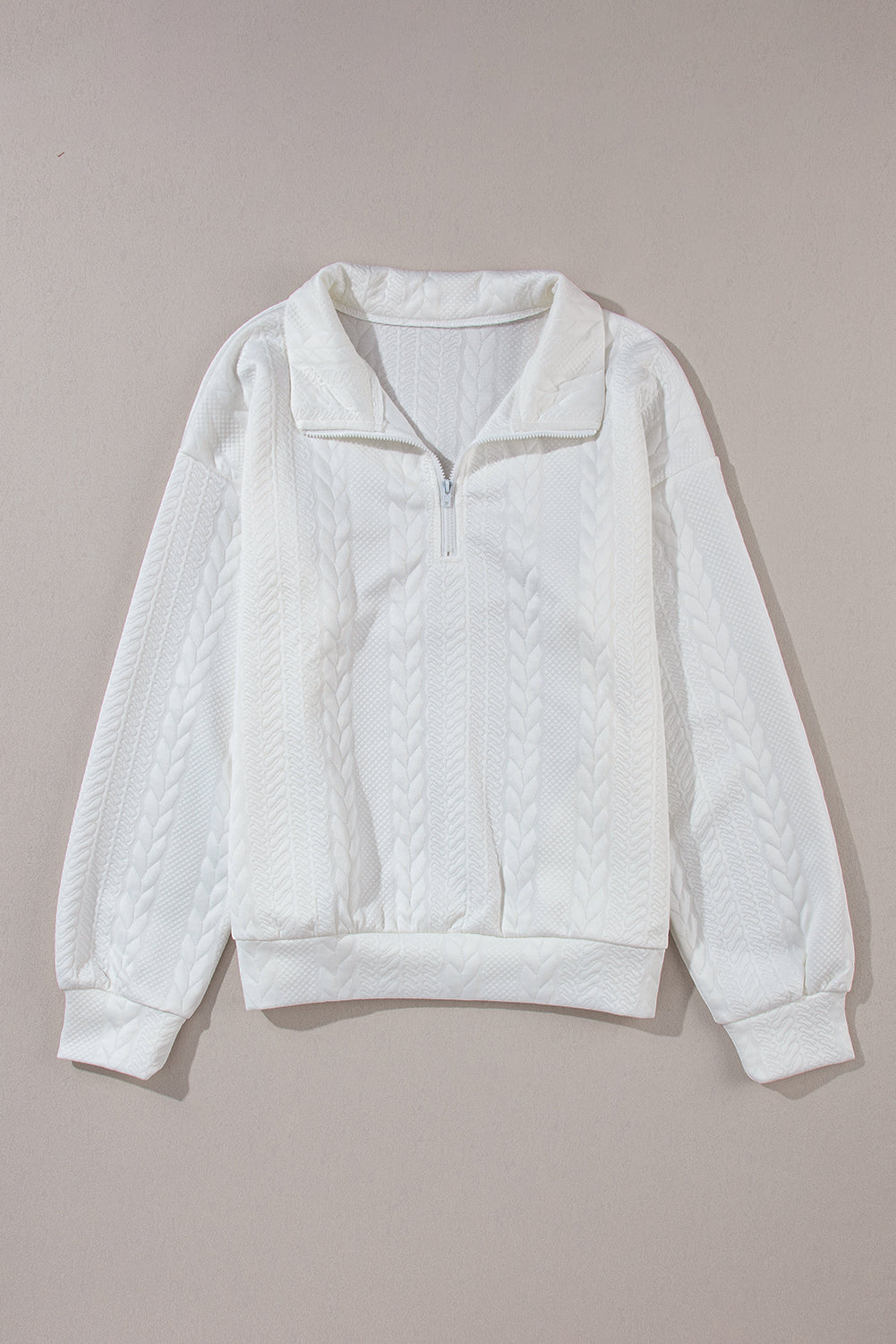 Sudadera texturizada con cable blanco con cremallera