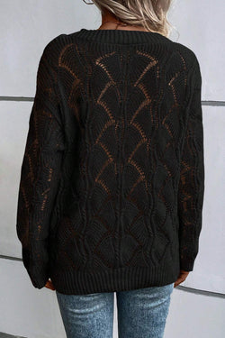 Black Pull in openwork knit in v * collar