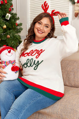 Suéter blanco de tinsel holly con bloque de color y hombros caídos, gran tamaño