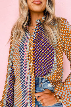 Long sleeve buttoned shirt and brown polka dot printed