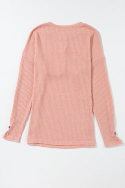 Tan Pink - Top de tejido texturizado de Henley picado