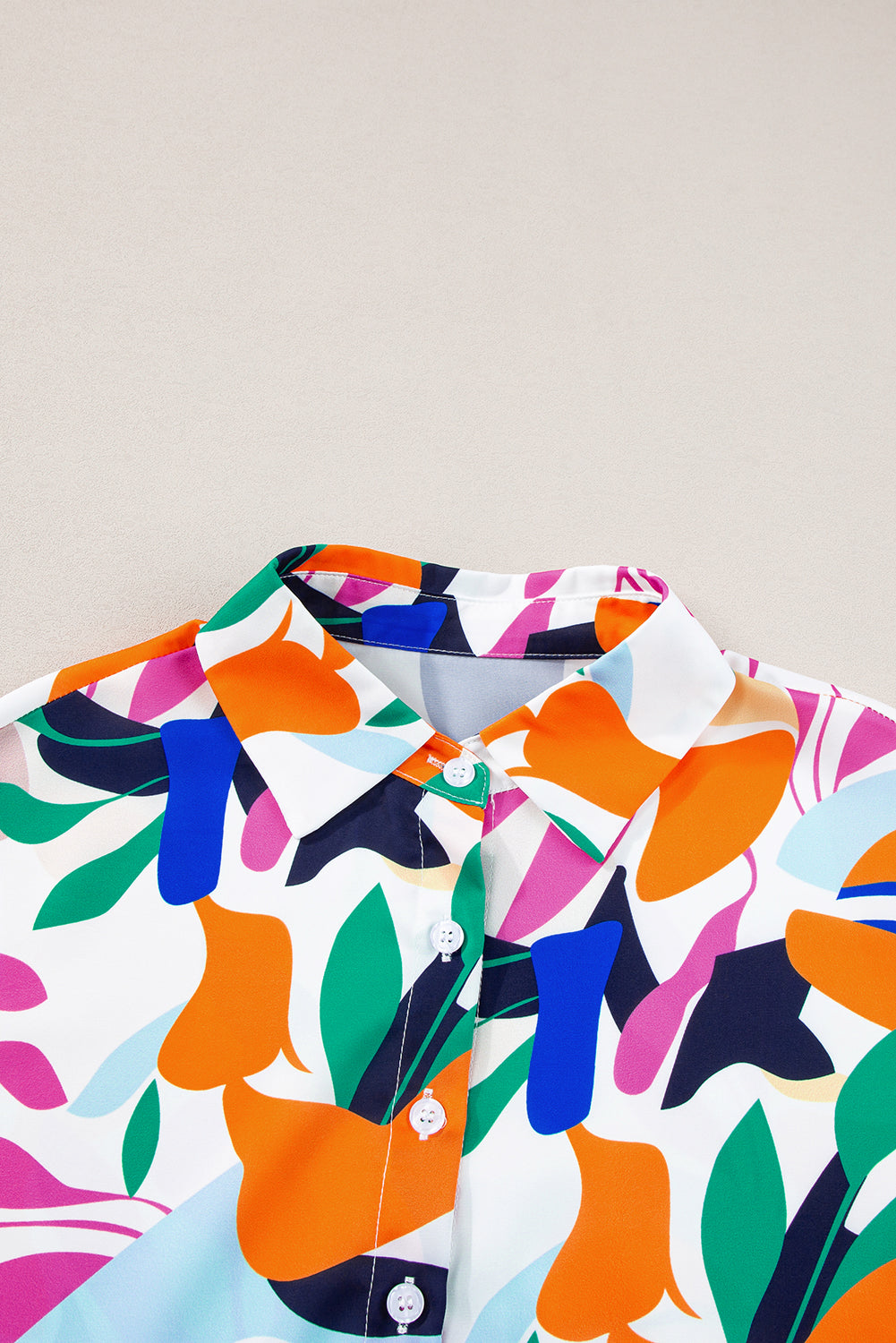 Multicolour Abstract Leafy Print Short Sleeve Shirt