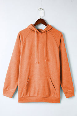 Orange hooded sweatshirt with tightening cord and kangaroo pocket with mineral washing