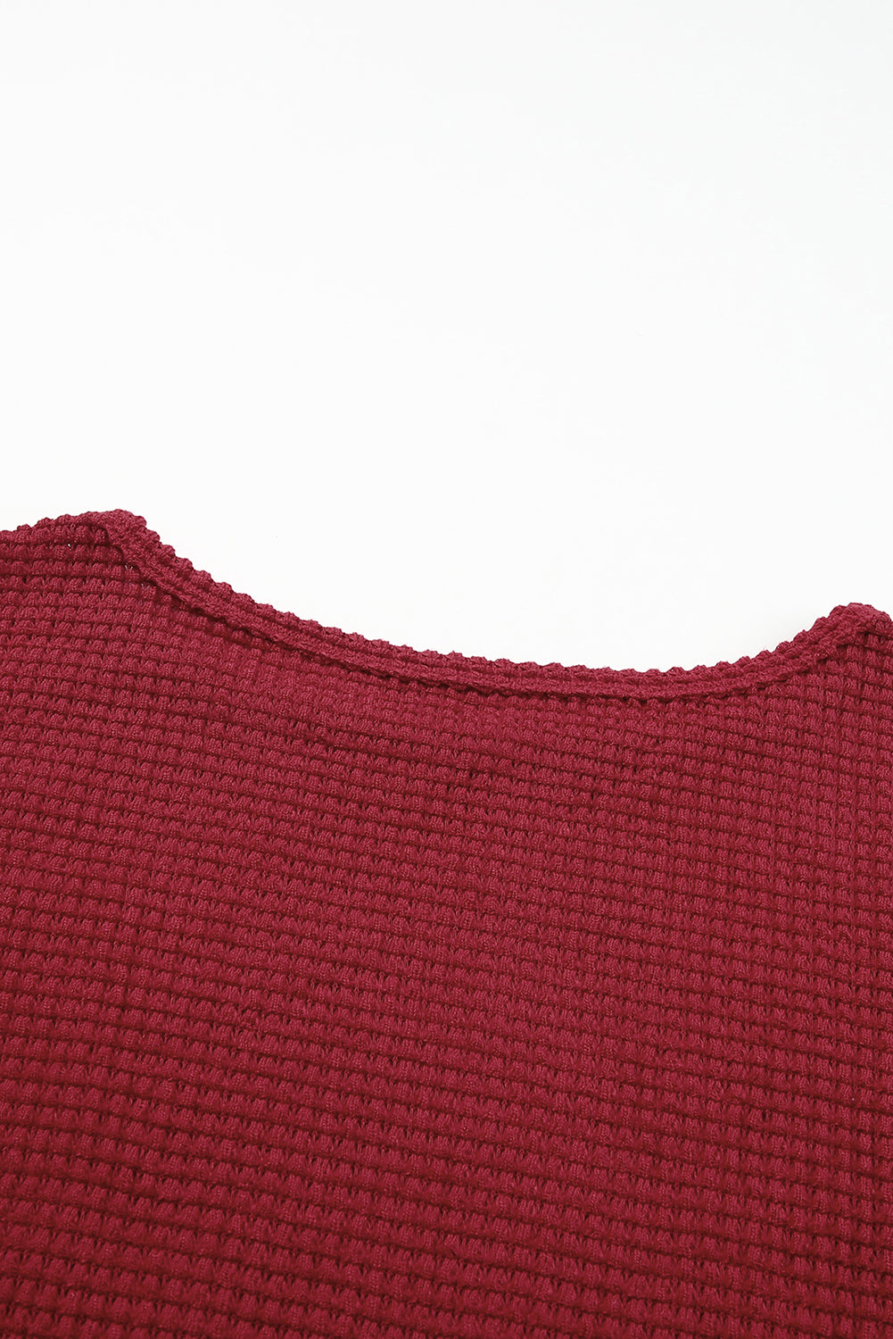 Fiery Red Waffle Knit Drop Show Sleeve Long Top